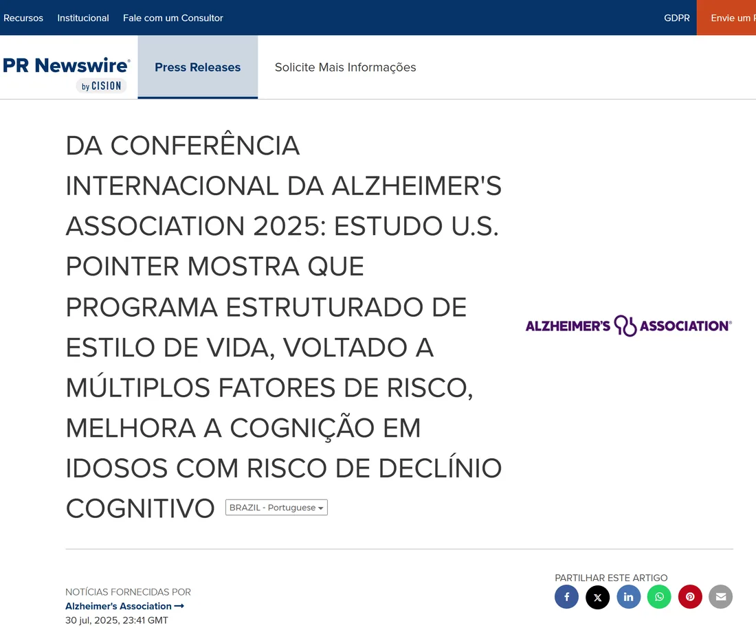 Notícia: Estudo U.S. POINTER mostra que programa estruturado de estilo de vida melhora a cognição em idosos