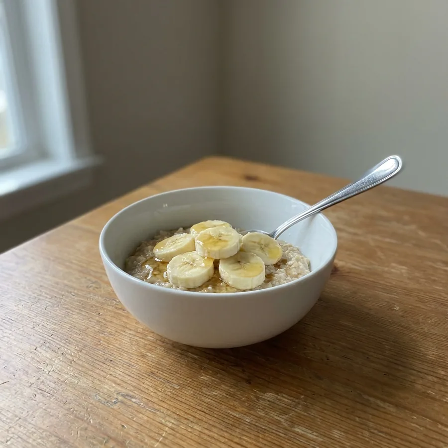 Tigela de aveia com banana e mel